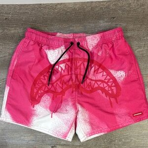 Sprayground Limited Edition Shark Mouth Swim Trunks – Pink/White – Size Large